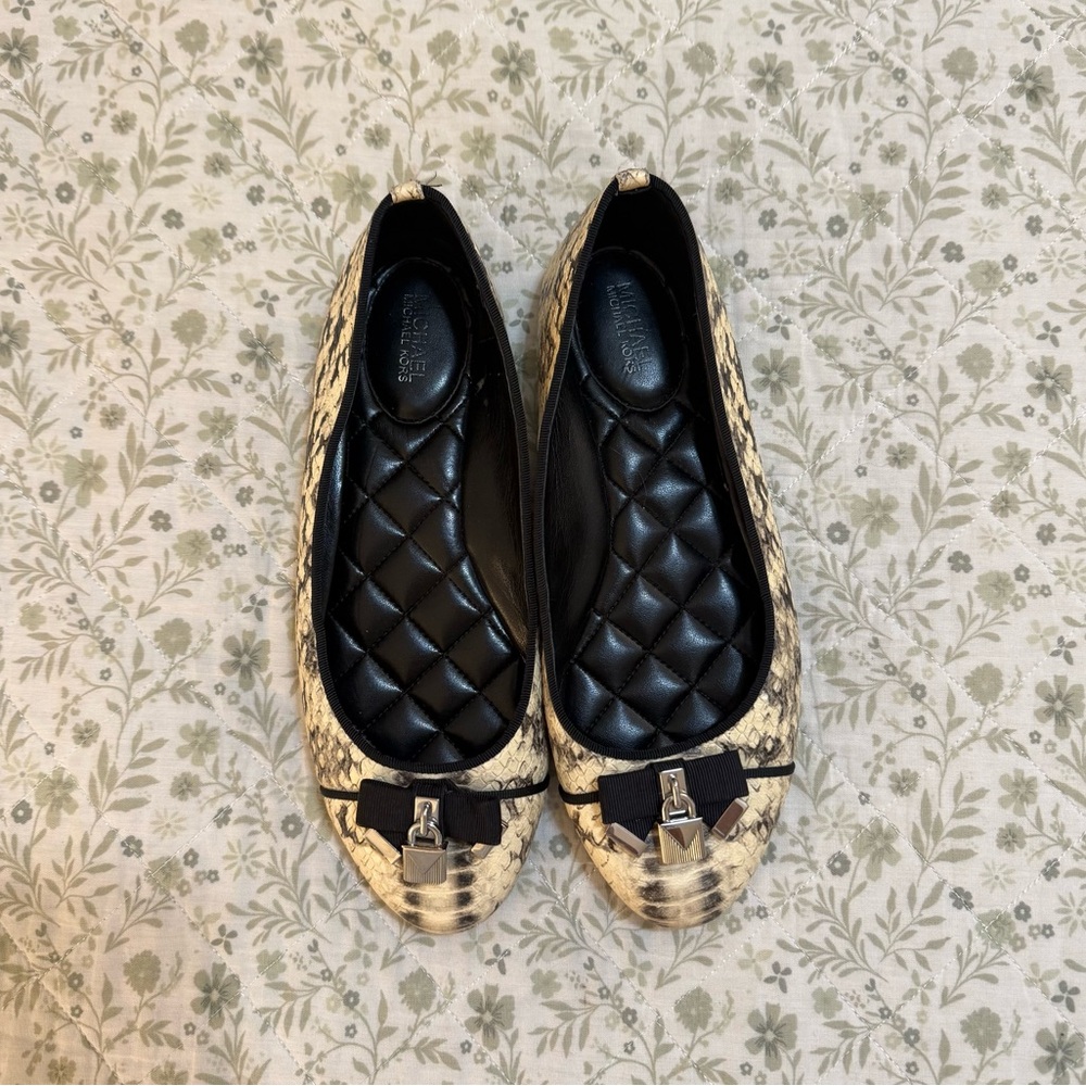 Michael Kors Alice snake-embossed leather ballet flats